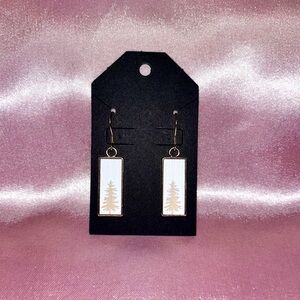 Handmade Coated Wood Tree Motif Earrings - 18k Gold Plate Hypoallergenic Hooks